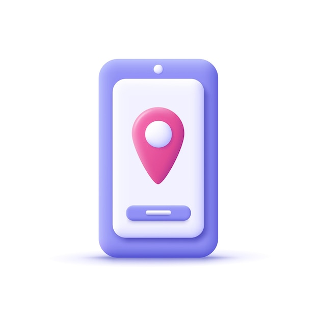 Icono de teléfono inteligente de navegación de mapa de ciudad mínimo de estilo de dibujos animados 3d. interfaz de aplicación móvil, geolocalización, concepto.