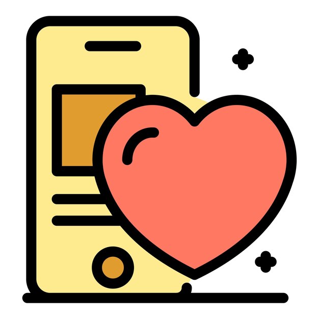 Icono de teléfono inteligente y salud del corazón Contorno de icono de vector de teléfono inteligente y salud del corazón color plano aislado
