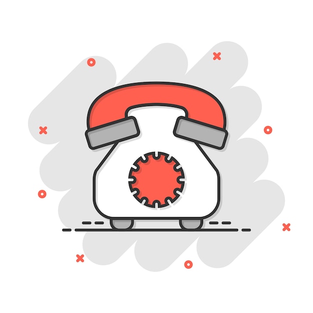 Icono de teléfono móvil en estilo cómic Ilustración de vector de dibujos animados de conversación telefónica sobre fondo blanco aislado Concepto de negocio de efecto de salpicadura de contacto de línea directa