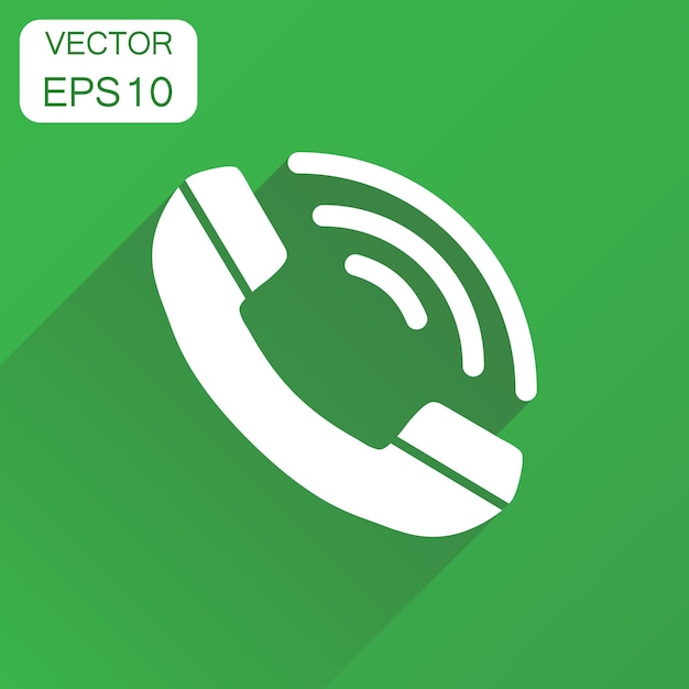 Ícono de teléfono Pictograma de teléfono de concepto de negocio Ilustración vectorial sobre fondo verde con sombra larga