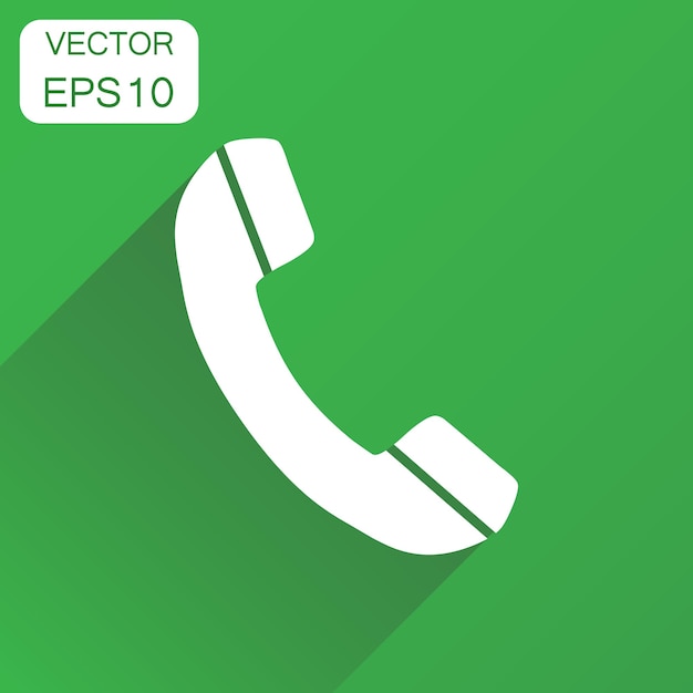 Ícono de teléfono Pictograma de teléfono de concepto de negocio Ilustración vectorial sobre fondo verde con sombra larga
