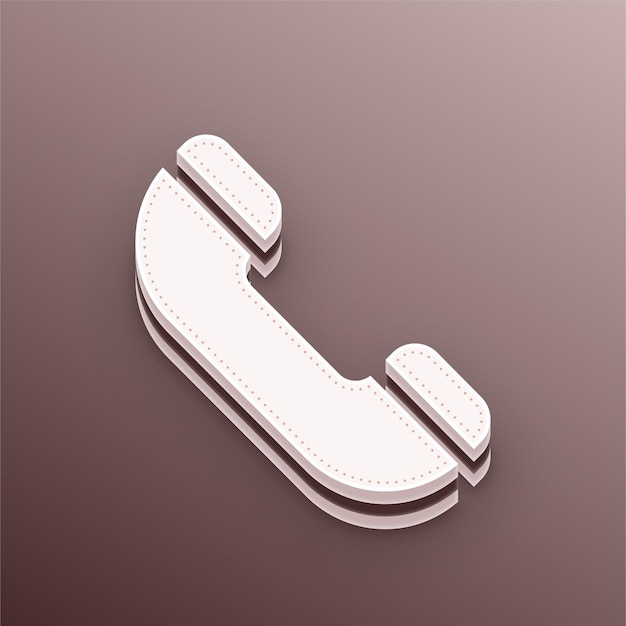 Ícono de teléfono vectorial 3D de tono marrón con fondo editable