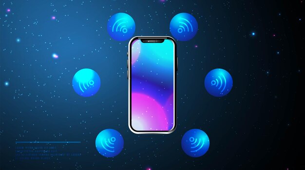 Icono de teléfono y Wifi smartphone conectado wifi gratuito abstracto diseño de malla de estructura alámbrica de baja poli a partir de la conexión de puntos y líneas ilustración vectorial diseño futurista sobre fondo azul oscuro