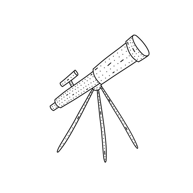 Icono de telescopio dibujado a mano en estilo de fideos Icono de vector de telescopio de dibujos animados para diseño web