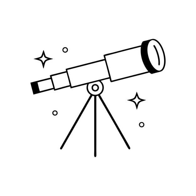 Icono de telescopio en el estilo de Doodle Ilustración vectorial de arte de líneas