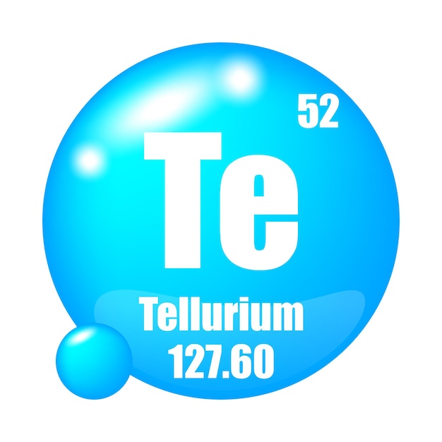 Ícono de telurio El elemento químico Te Número atómico 52 Masa 12760 Imagen de esfera azul Símbolo vectorial