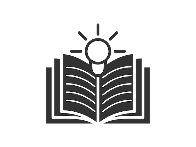 Icono del tema de la biblioteca con libro con bombilla Ilustración vectorial