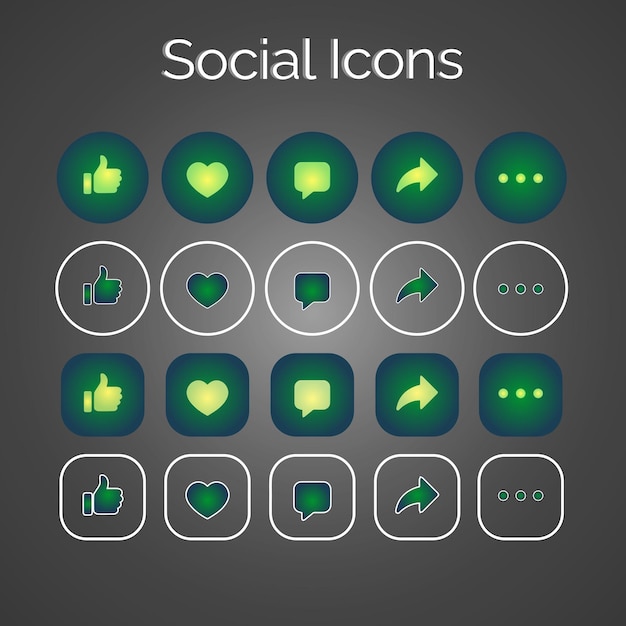 Icono de tema verde conjunto de aplicaciones sociales populares con esquinas redondeadas Iconos de redes sociales modernos