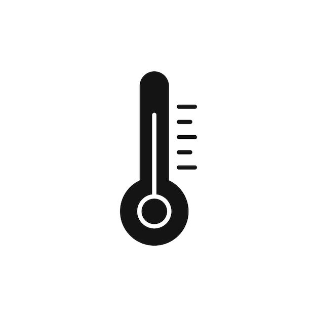 Icono de temperatura configurado símbolo vectorial de termómetro de temperatura alta y baja signo de clima cálido de verano en negro relleno y estilo delineado
