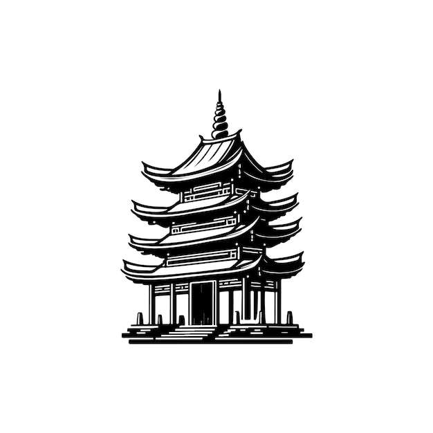 Icono del templo dibujo a mano color negro logotipo de año nuevo chino elemento vectorial y símbolo