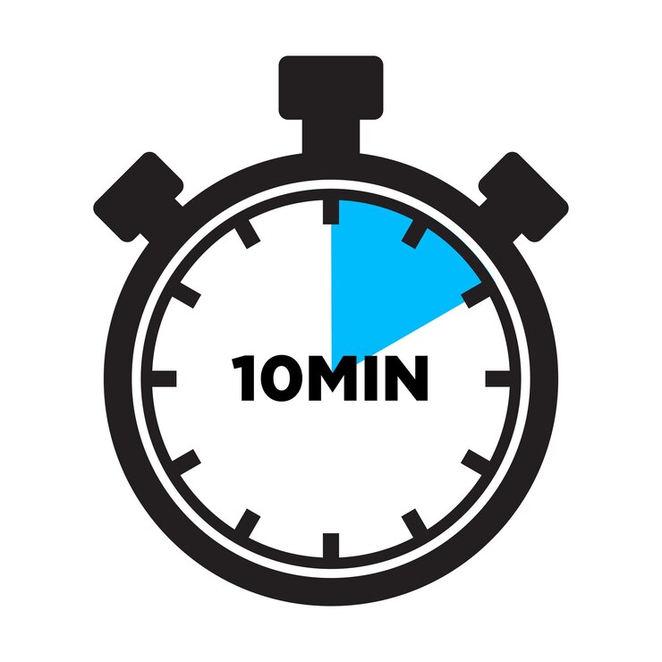 Icono del temporizador de 10 minutos Diseño plano Reloj de stopwatch que muestra diez minutos Indicación de cuenta atrás de la etiqueta