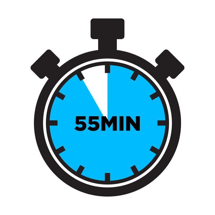 Icono del temporizador de 45 minutos Reloj plano Reloj de parada que muestra cincuenta y cinco minutos Indicación de cuenta atrás de la etiqueta