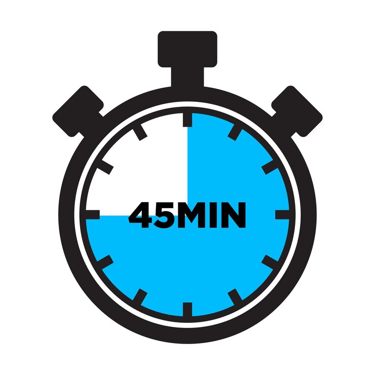 Icono del temporizador de 45 minutos Reloj plano Reloj de parada que muestra cuarenta y cinco minutos Indicación de cuenta atrás de la etiqueta