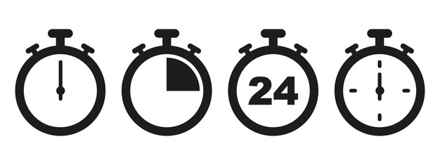 El icono de los temporizadores se establece en un fondo transparente Símbolo de reloj de parada cuenta atrás Ilustración vectorial del temporizador