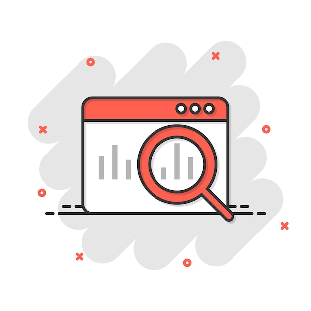 Icono de tendencia de mercado en estilo cómico Flecha de crecimiento con ilustración de vector de dibujos animados de lupa sobre fondo blanco aislado Aumentar el concepto de negocio de efecto de salpicadura