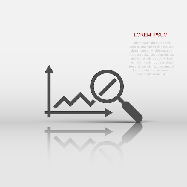 Icono de tendencia de mercado en estilo plano Flecha de crecimiento con ilustración vectorial de lupa en fondo blanco aislado Aumentar el concepto de negocio