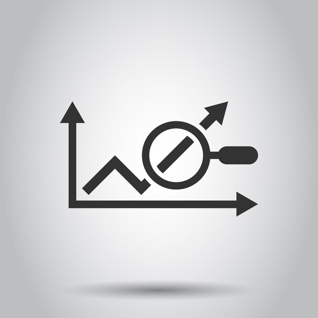 Icono de tendencia de mercado en estilo plano Flecha de crecimiento con ilustración vectorial de lupa en fondo blanco aislado Aumentar el concepto de negocio