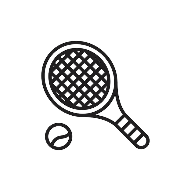 Ícono de tenis Arte plano en blanco y negro aislado