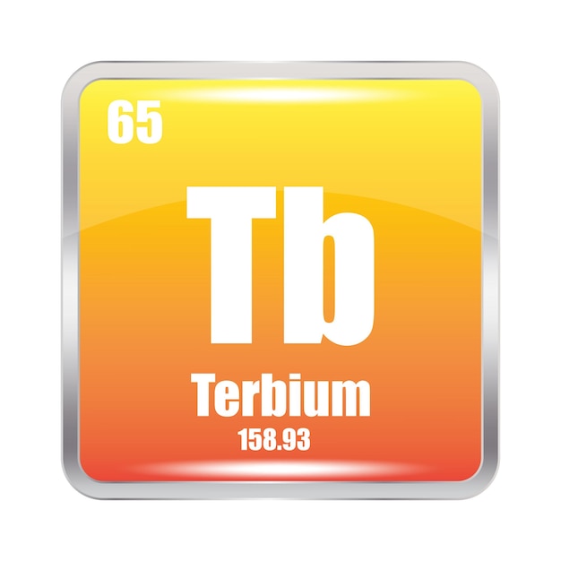 Icono de terbio Tb elemento químico Número atómico 65 Masa 15893 Imagen cuadrada amarilla Símbolo vectorial