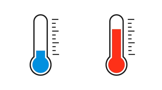 Icono de termómetro azul y rad en elemento de logotipo vectorial plano