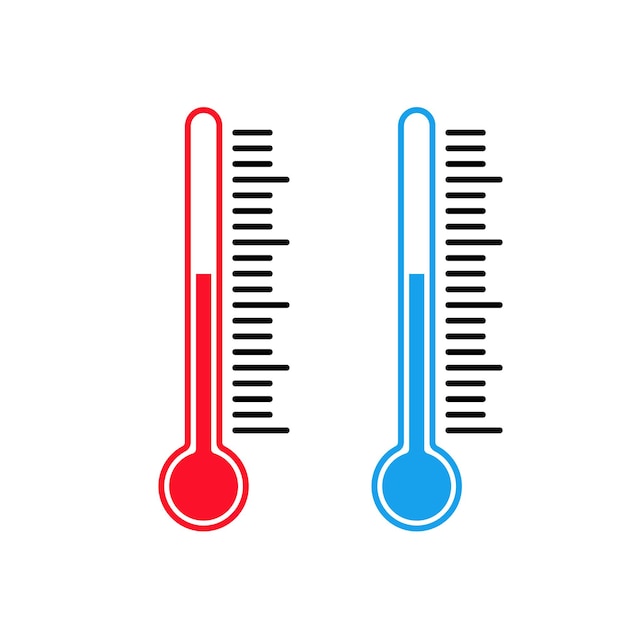 Icono de termómetro. Concepto de control de temperatura. Alta y baja temperatura. Vector sobre fondo aislado. EPS 10.