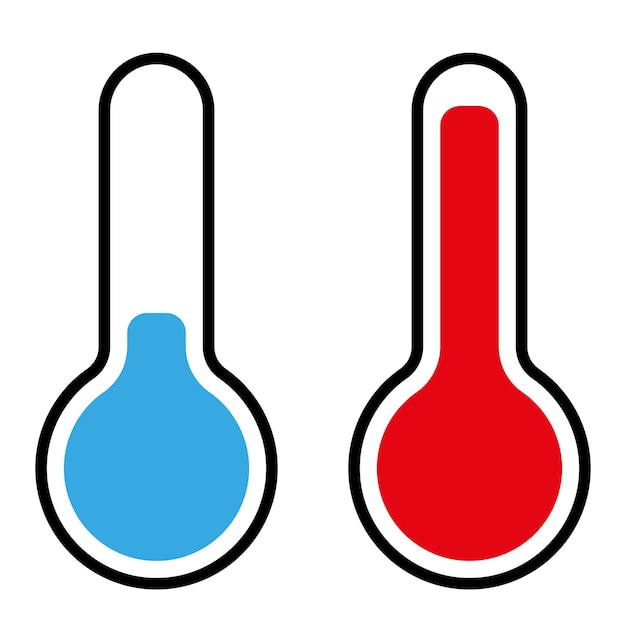 icono del termómetro conjunto azul frío rojo símbolo de calor ilustración de un dispositivo que mide la temperatura