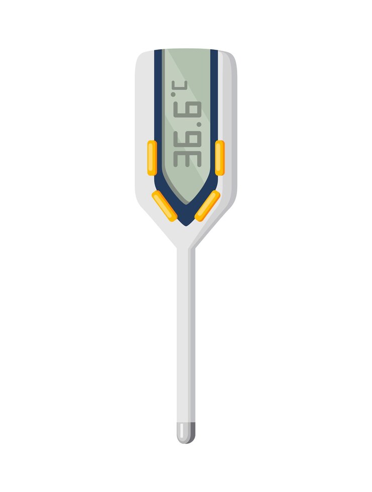 Vector icono de termómetro. medición de la temperatura corporal en vector. termómetro electrónico principal prevención de coronavirus. icono de dibujos animados para diseño web aislado sobre fondo blanco.