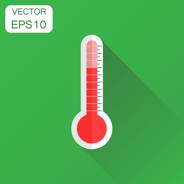 Icono de termómetro Pictograma de objetivo de concepto de negocio Ilustración vectorial en fondo verde con sombra larga