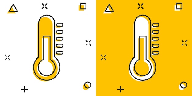 Icono de termómetro de vector en estilo cómico Pictograma de ilustración de signo de meta Concepto de efecto de salpicadura de negocio de termómetro