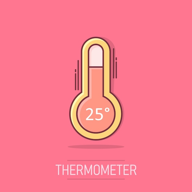 Icono de termómetro de vector en estilo cómico Pictograma de ilustración de signo de meta Concepto de efecto de salpicadura de negocio de termómetro