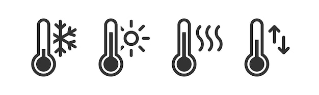 El icono del termómetro Vector de temperatura fría caliente Clima de congelación cálido Grados Celsius Fahrenheit