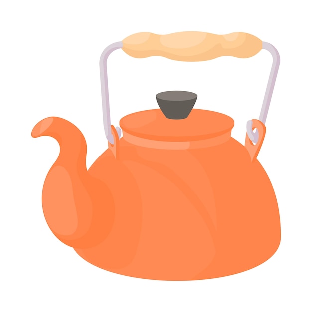 Icono de tetera en estilo de dibujos animados sobre un fondo blanco