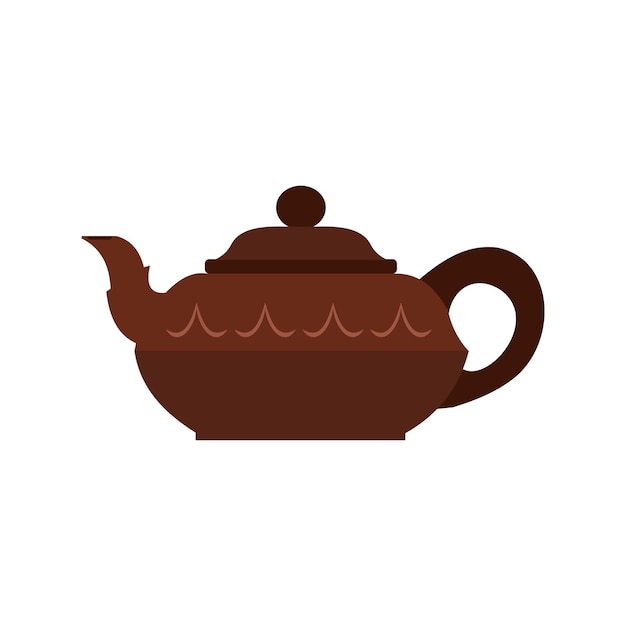Icono de tetera marrón chino en estilo plano aislado sobre fondo blanco