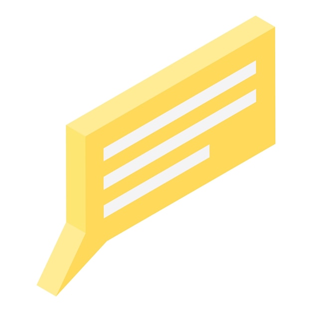 Icono de texto de chat amarillo Isométrico del icono de vector de texto de chat amarillo para diseño web aislado sobre fondo blanco