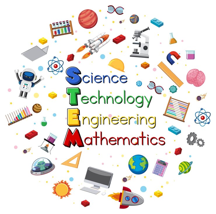 Vector icono de texto de educación stem colorido