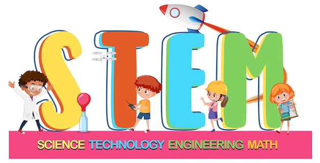 Vector icono de texto de educación stem colorido