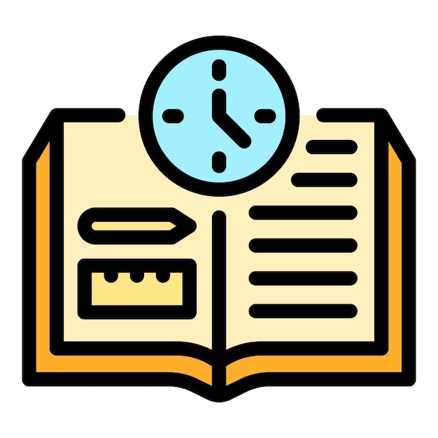 Icono de tiempo de aprendizaje Contorno de tiempo de aprendizaje Icono vectorial de color plano aislado