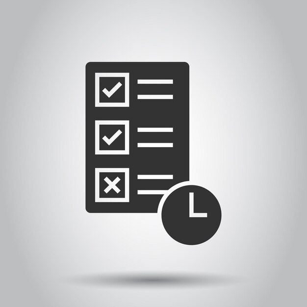 Icono de tiempo de contrato en estilo plano Documento con ilustración de vector de reloj sobre fondo blanco aislado Concepto de negocio de fecha límite