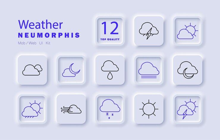 Vector icono del tiempo nube lluvia tormenta de trueno sol niebla viento nieve luna parcialmente nublada tormenta pronóstico de sol
