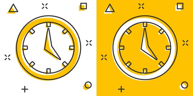 Icono de tiempo real en estilo cómico Ilustración de dibujos animados vectoriales de reloj en fondo blanco aislado Ver el efecto de salpicadura del concepto de negocio