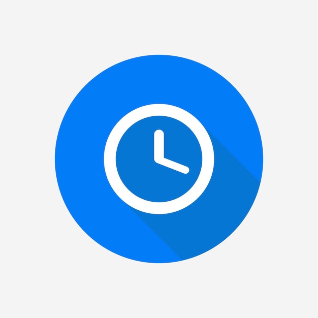 Icono de tiempo Reloj icono de vector de estilo plano de color blanco en círculo azul