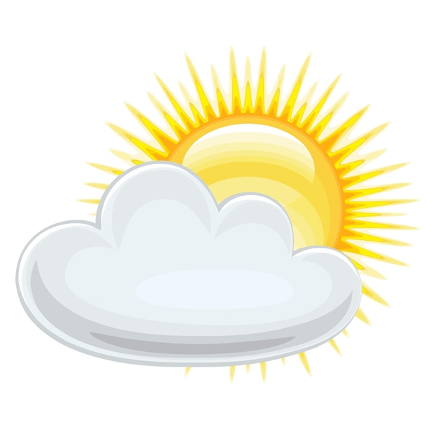 Icono del tiempo sol con nubes flota en el cielo ilustración vectorial