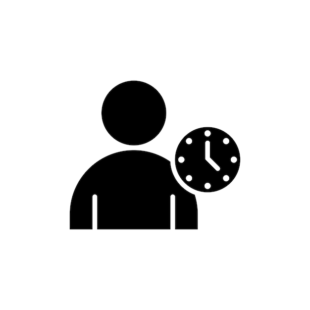 Ícono de tiempo del usuario configurado símbolo vectorial de paciencia de la persona pictograma de horas de trabajo en negro relleno y estilo delineado