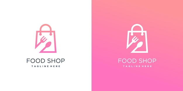 Icono de tienda de alimentos con diseño de logotipo de bolsa vector premium