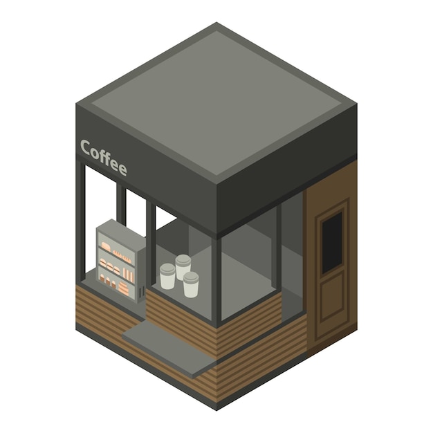 Icono de la tienda de la calle del café Isométrico del icono de vector de la tienda de la calle del café para el diseño web aislado sobre fondo blanco