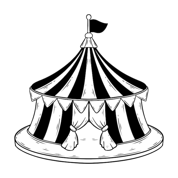 icono de tienda de circo dibujos animados ilustración vectorial diseño gráfico en blanco y negro