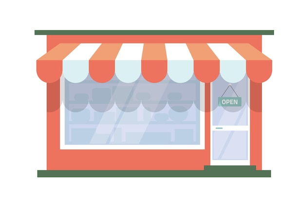 Icono de la tienda edificio vector de la tienda mercado ventana delantera ilustración gráfica roja dibujos animados planos