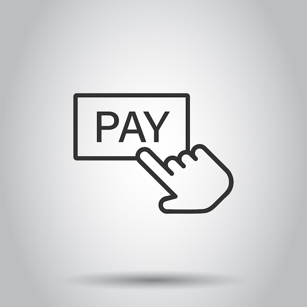 Icono de tienda de pago en estilo plano Ilustración de vector de cursor de dedo sobre fondo aislado Haga clic en el concepto de negocio de botón