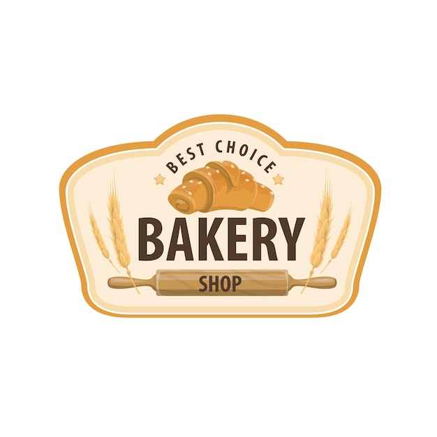 Icono de tienda de panadería con croissant y trigo