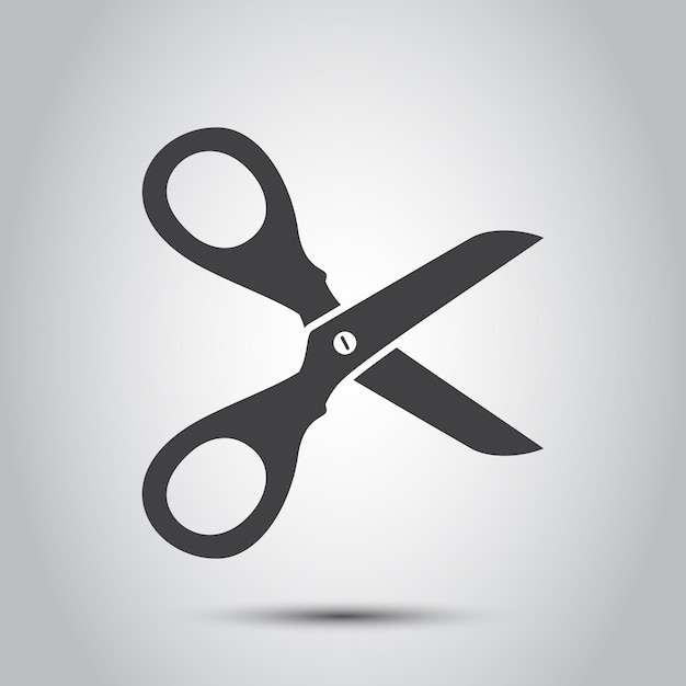 Icono de tijera en estilo plano Equipo de corte de pelo ilustración vectorial sobre fondo aislado Concepto de negocio de signo de peluquería